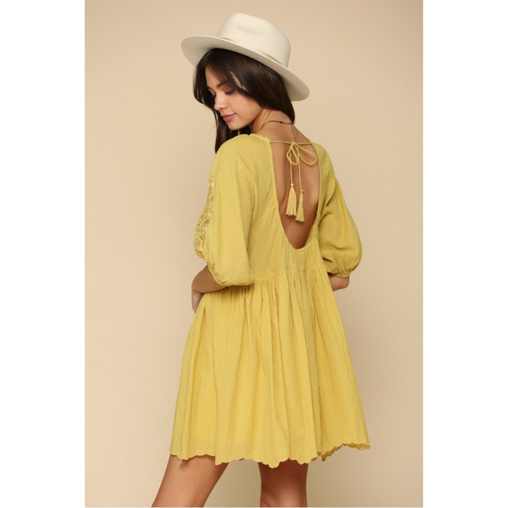 Boho Embroidered Yellow Peasant Dress - Picture 4 of 7